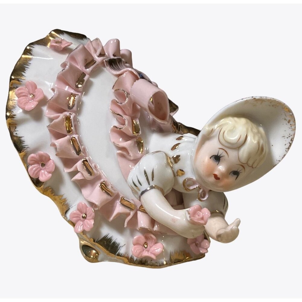 Lefton Porcelain Bloomer Girl Bending Over KW1412 Vintage